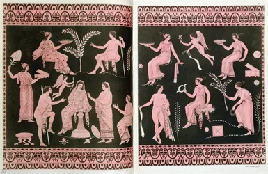 Szene der Einweihung in die eleusinischen Mysterien, nach griechischen antiken Vasen, aus 